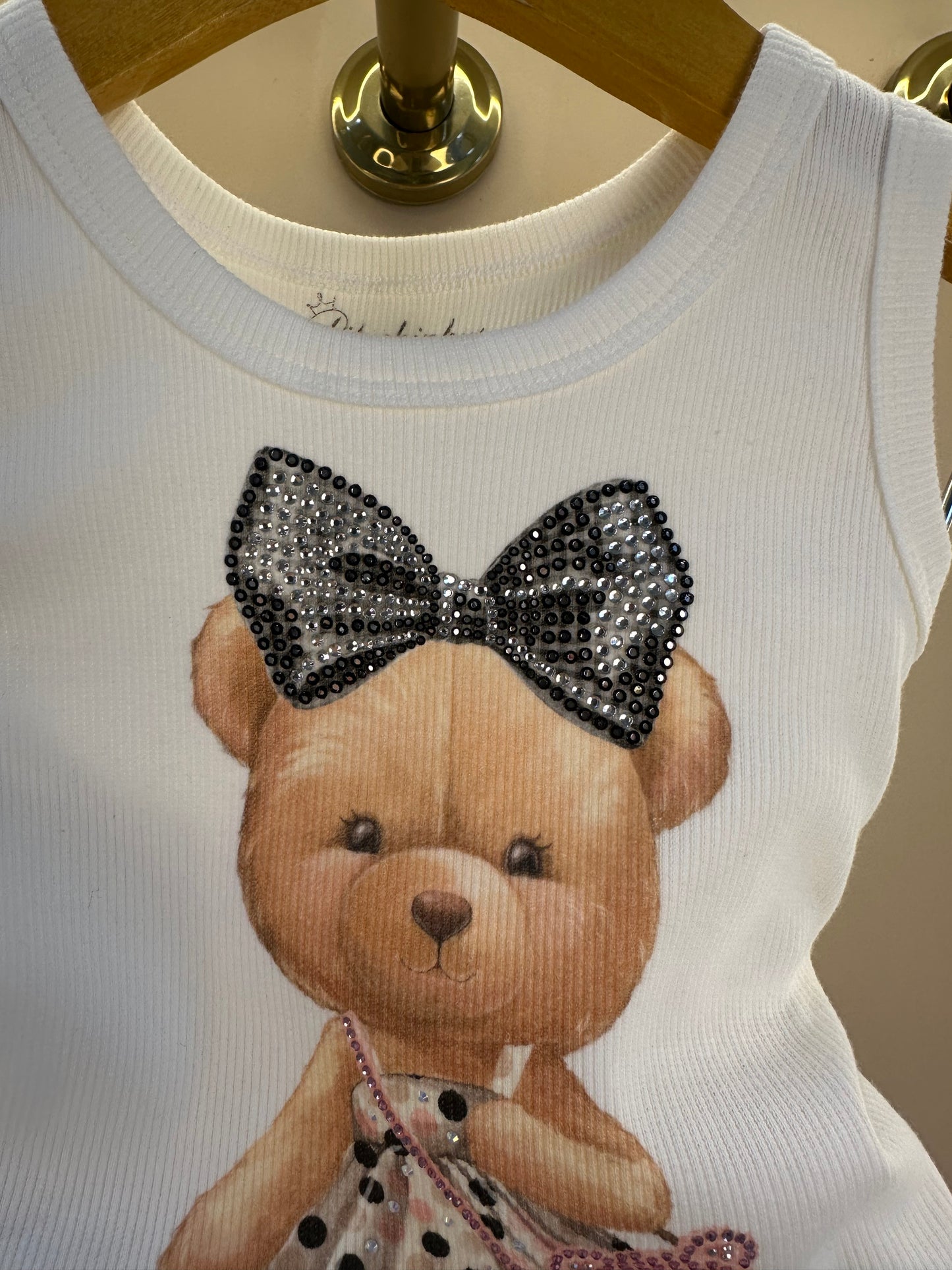 Conjunto Infantil Regata Ursinha Vestido de Poá e Short Com Babados Algodão Estampa Poá Colorido - Pituchinhus