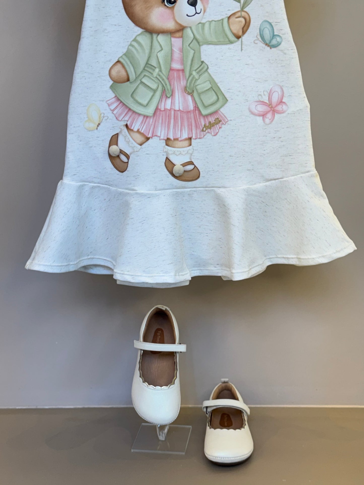 Vestido Infantil Molecotton Algodão Ursinha Flores Bege Claro - Infanti