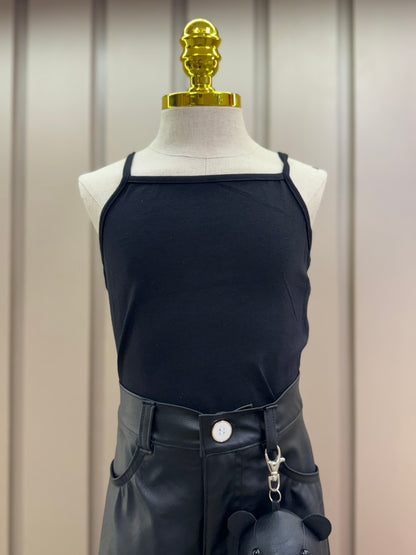 Conjunto Infantil Blusa Tule & Strass com Calça Wide Leg Couro Tech Pingente de Urso - Luluzinha