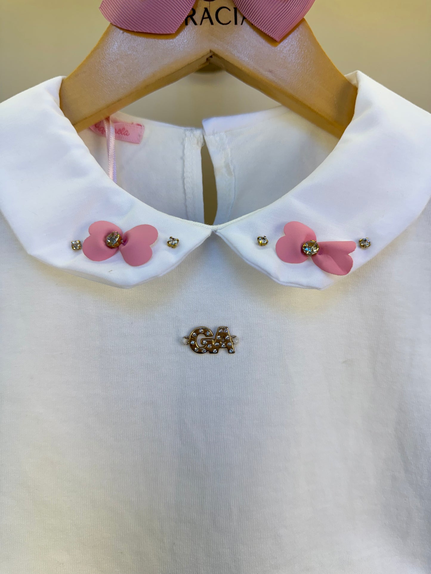 Conjunto Infantil Short Bordado Ursinhos E Blusa Gola Com Detalhes Off White - Gabriela Aquarela