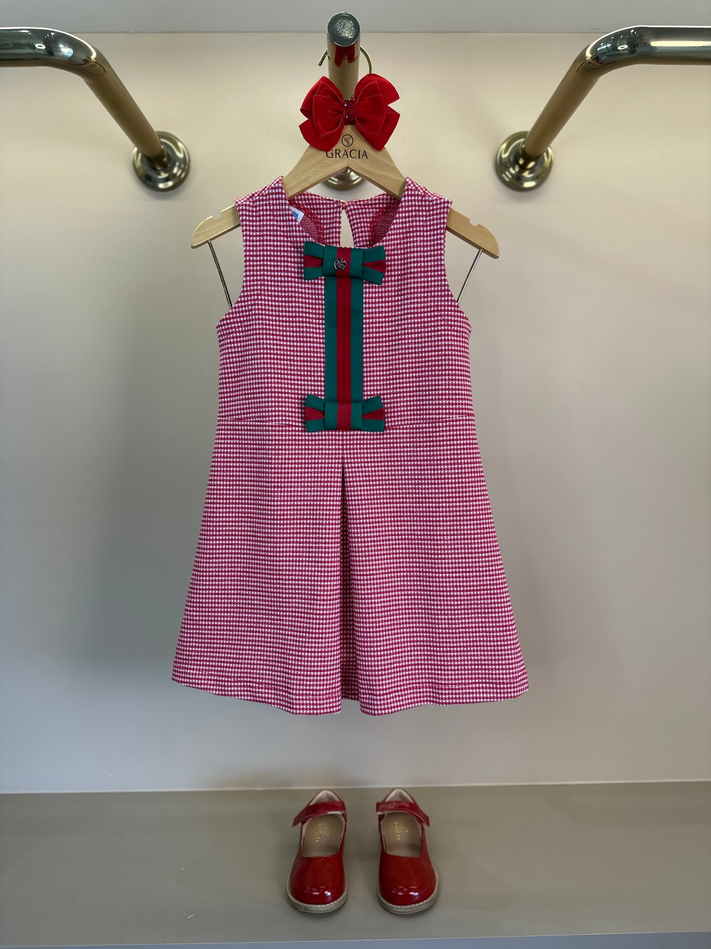 Vestido Infantil Jumper Jacquard Xadrez Vermelho - Beabá