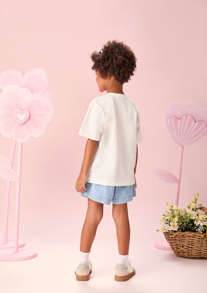 Conjunto Infantil Blusa Limões Com Strass e Shorts Saia Jeans Com Pregas - Momi - Pré Venda