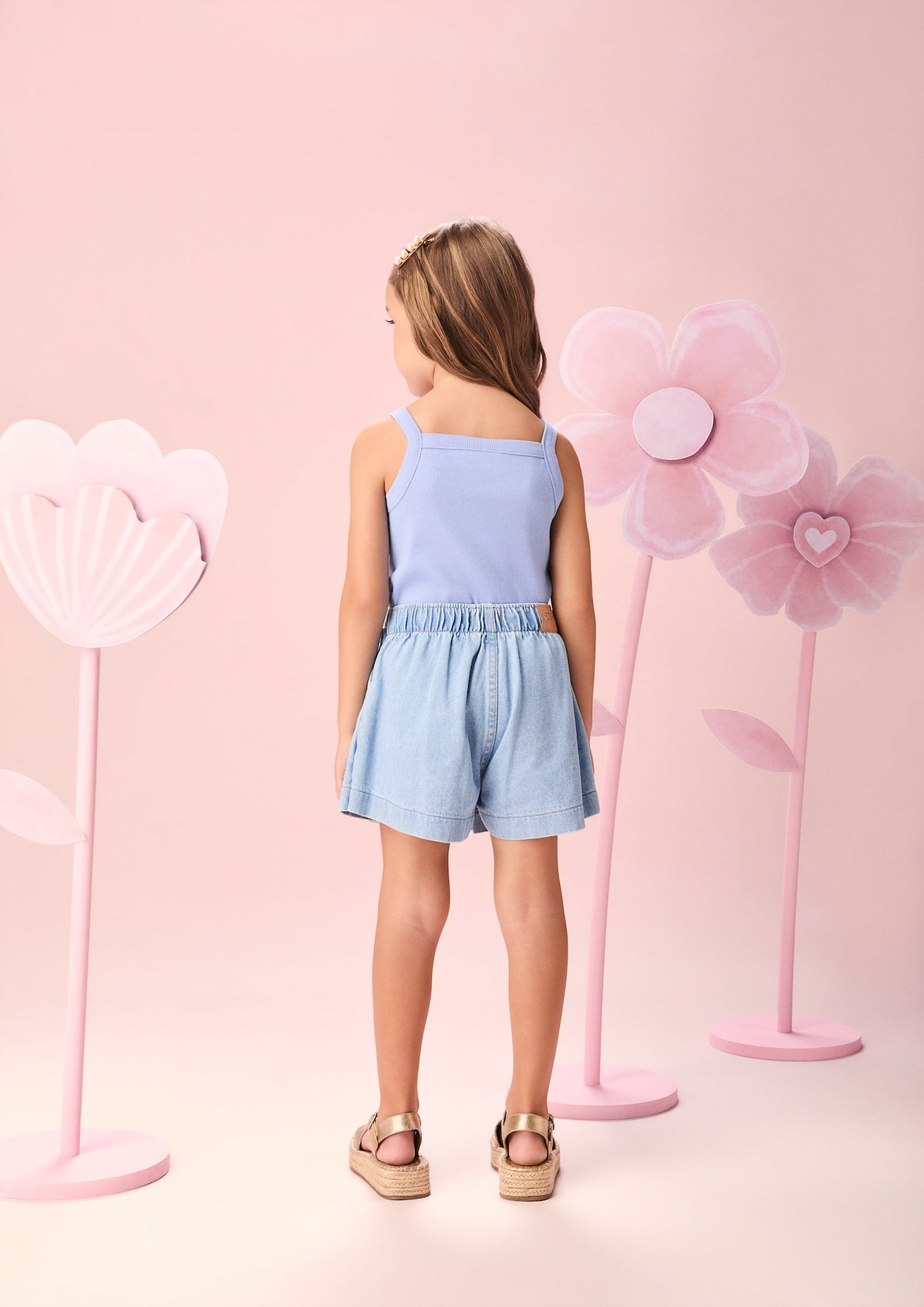 Conjunto Infantil Regata Lilás Estampa Limões e Shorts Saia Jeans Com Pregas - Momi