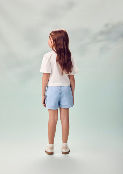 Conjunto Infantil Blusa Minnie e Daisy Limão e Shorts Saia Jeans