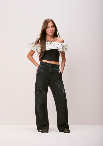 Calça Teen Jeans Cargo Preta – Authoria