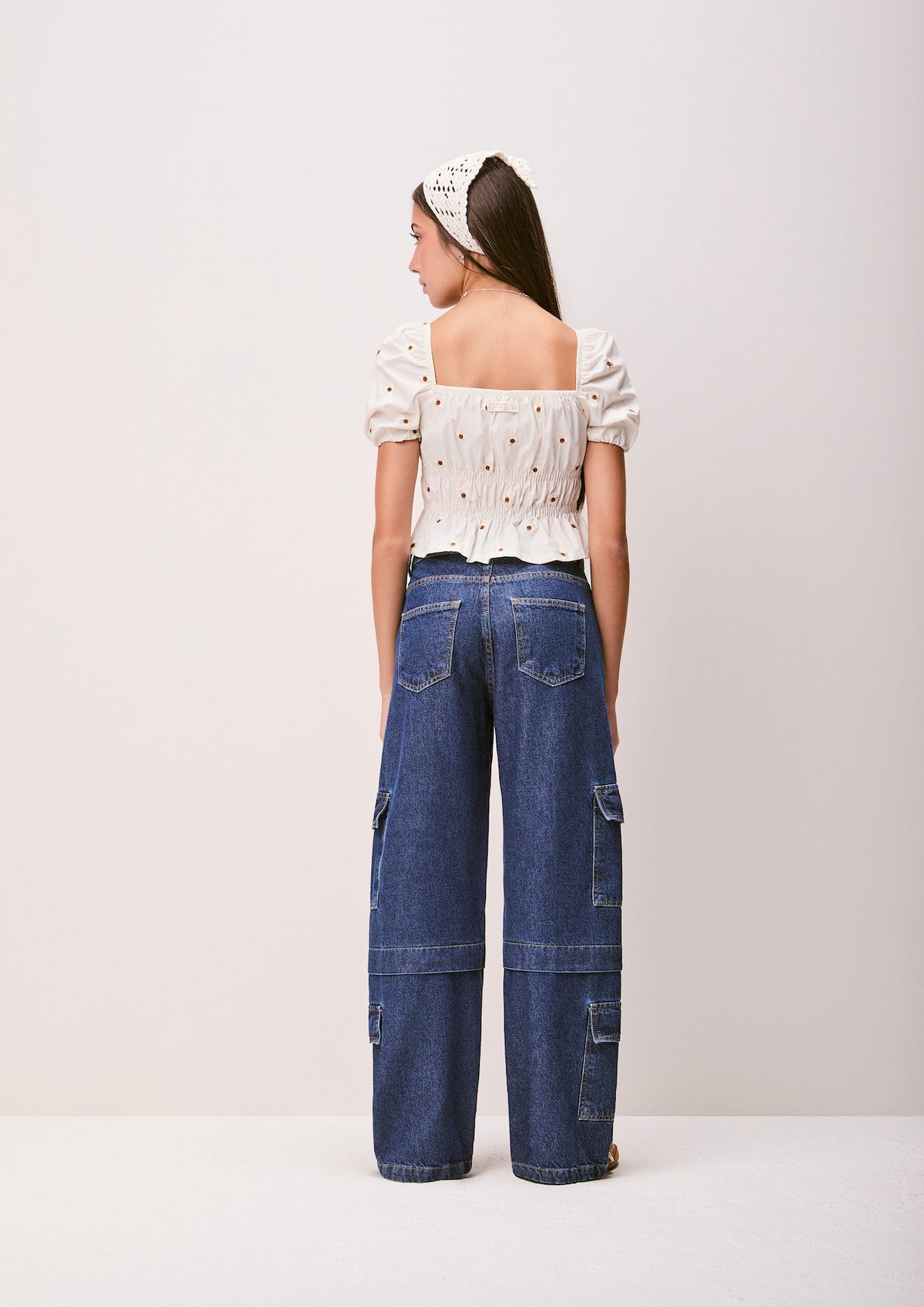 Calça Teen Jeans Wide Leg Cargo Azul - Authoria