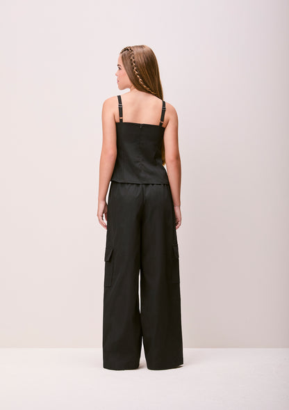 Blusa Teen Cropped Alfaiataria Laços Preto - Authoria