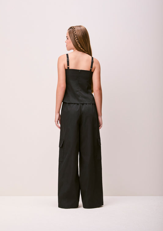 Blusa Teen Cropped Alfaiataria Laços Preto - Authoria