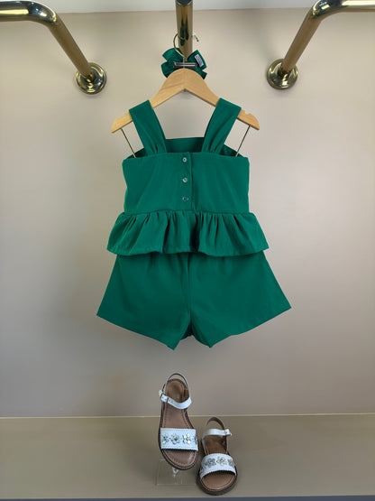 Conjunto Infantil  Blusa com Laço em Sarja e Short Sarja - Mon Sucre