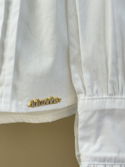 Camisa Infantil Algodão Babadinhos Punho Pregas Branca - Luluzinha