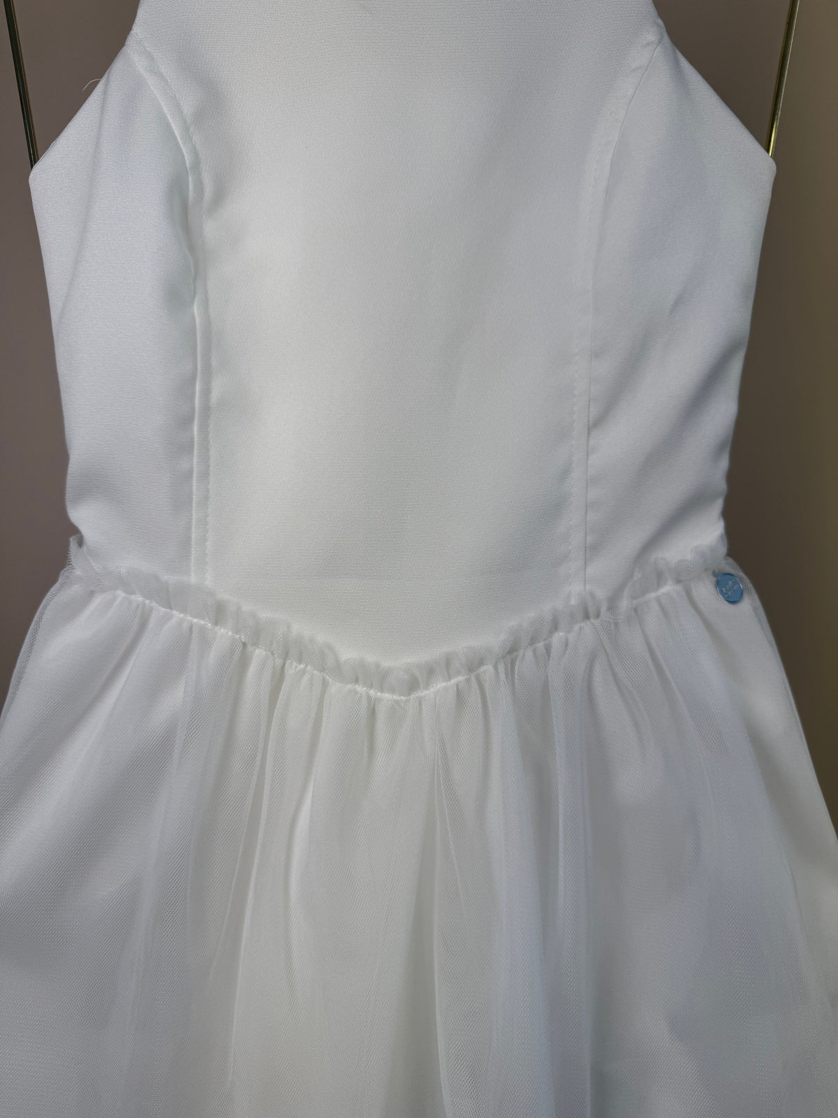 Vestido Teen Off White Com Alças Finas e Saia em Tule - Vanilla Cream