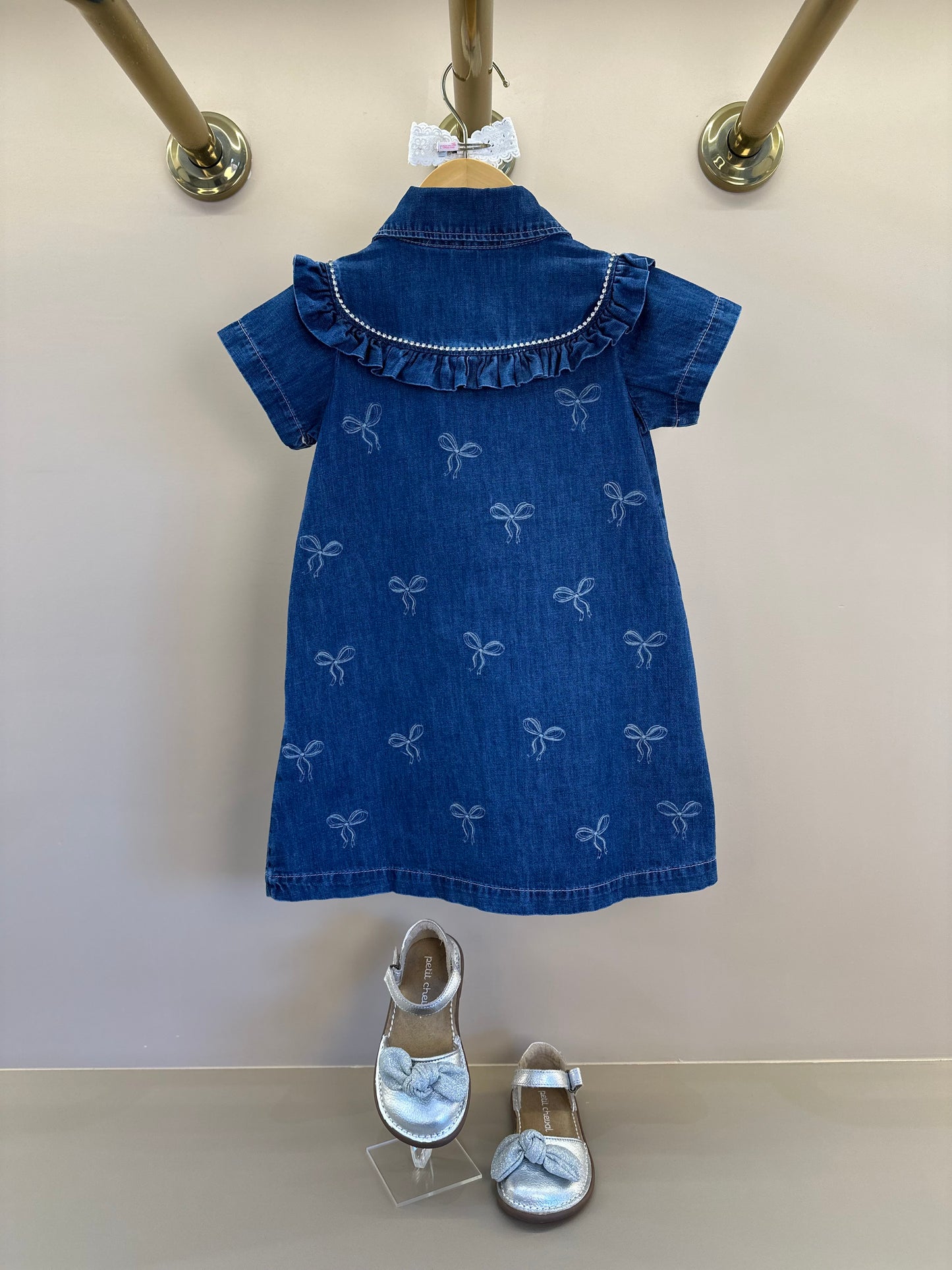 Vestido Infantil Jeans Laços e Cristais - Pituchinhus