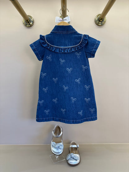 Vestido Infantil Jeans Laços e Cristais - Pituchinhus