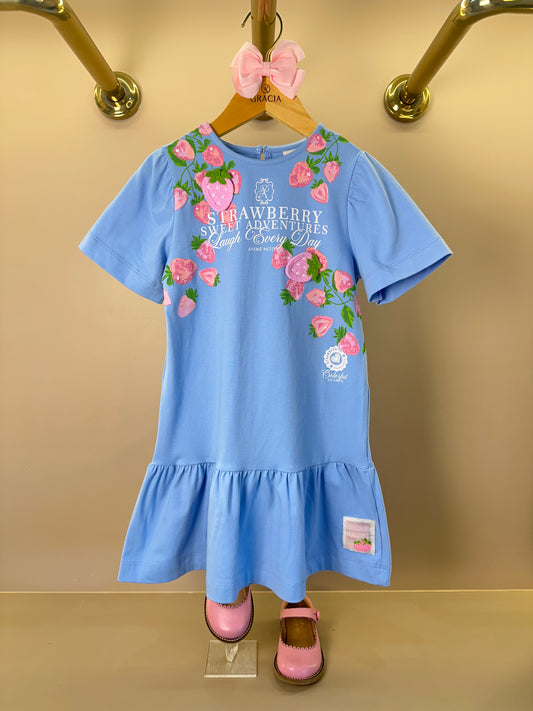 Vestido Infantil Azul Estampa Exclusiva Strawberry - Animê