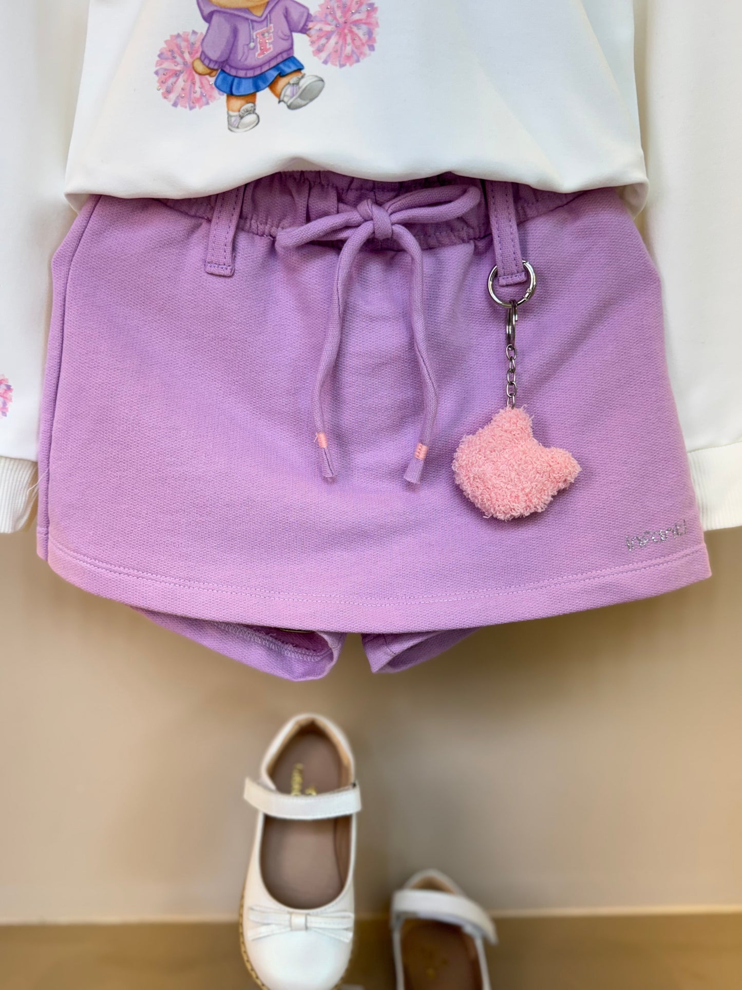 Conjunto Infantil Blusa Body ML Bear Club e Shorts-saia Lilás - Infanti