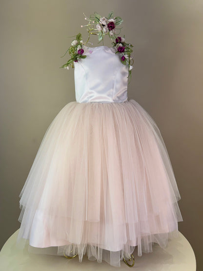 Vestido Infantil Festa Costas Trançadas e Flores Bordadas