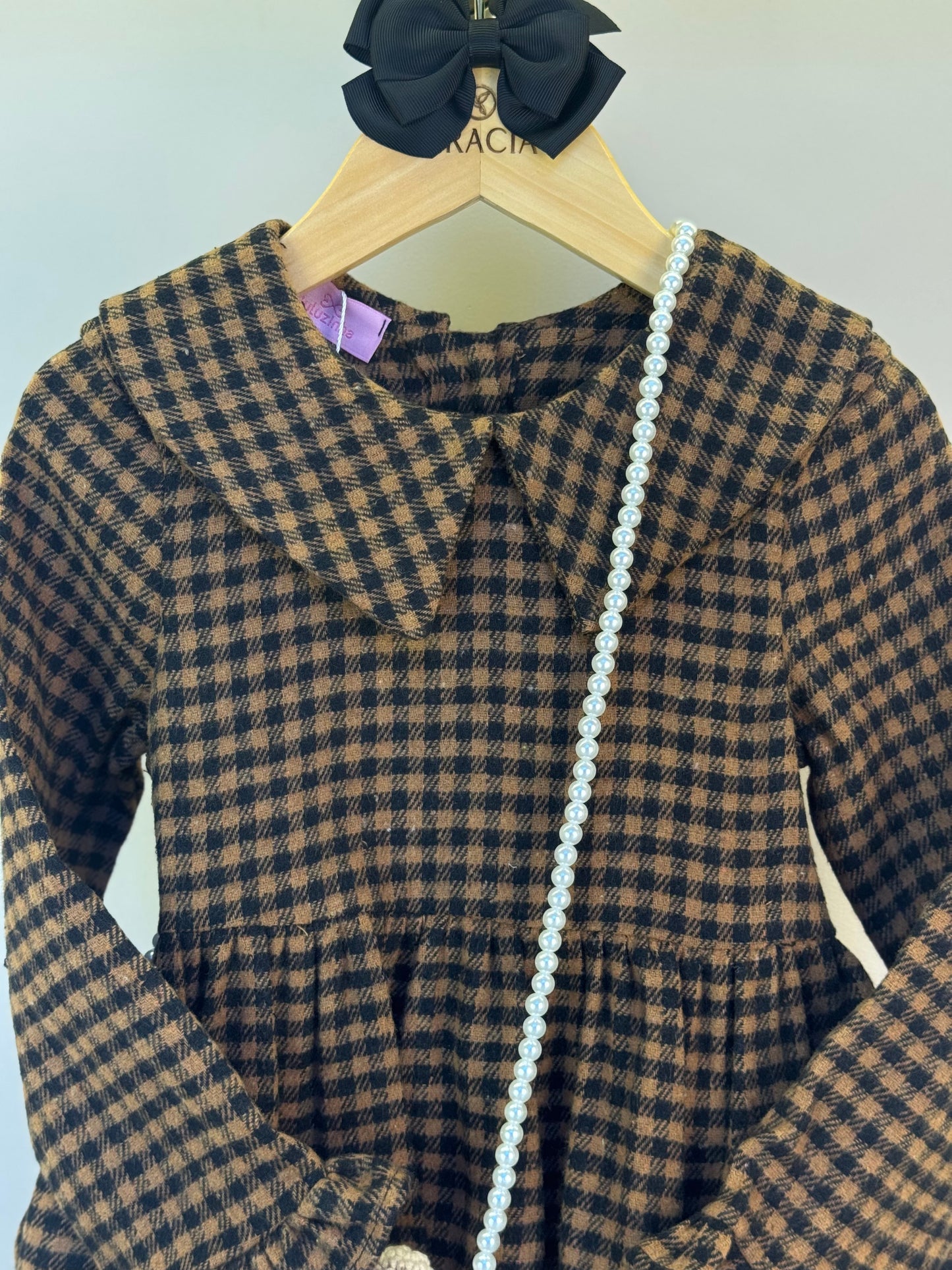 Conjunto Infantil Alfaiataria Casaquinho e Shorts Xadrez com Bolsinha Ursinho - Luluzinha