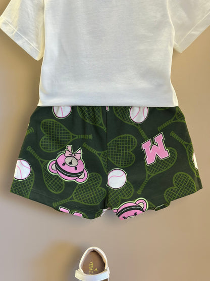 Conjunto Infantil Blusa Champion Tennis Club Pérola e Shorts Verde Musgo - Momi Mini