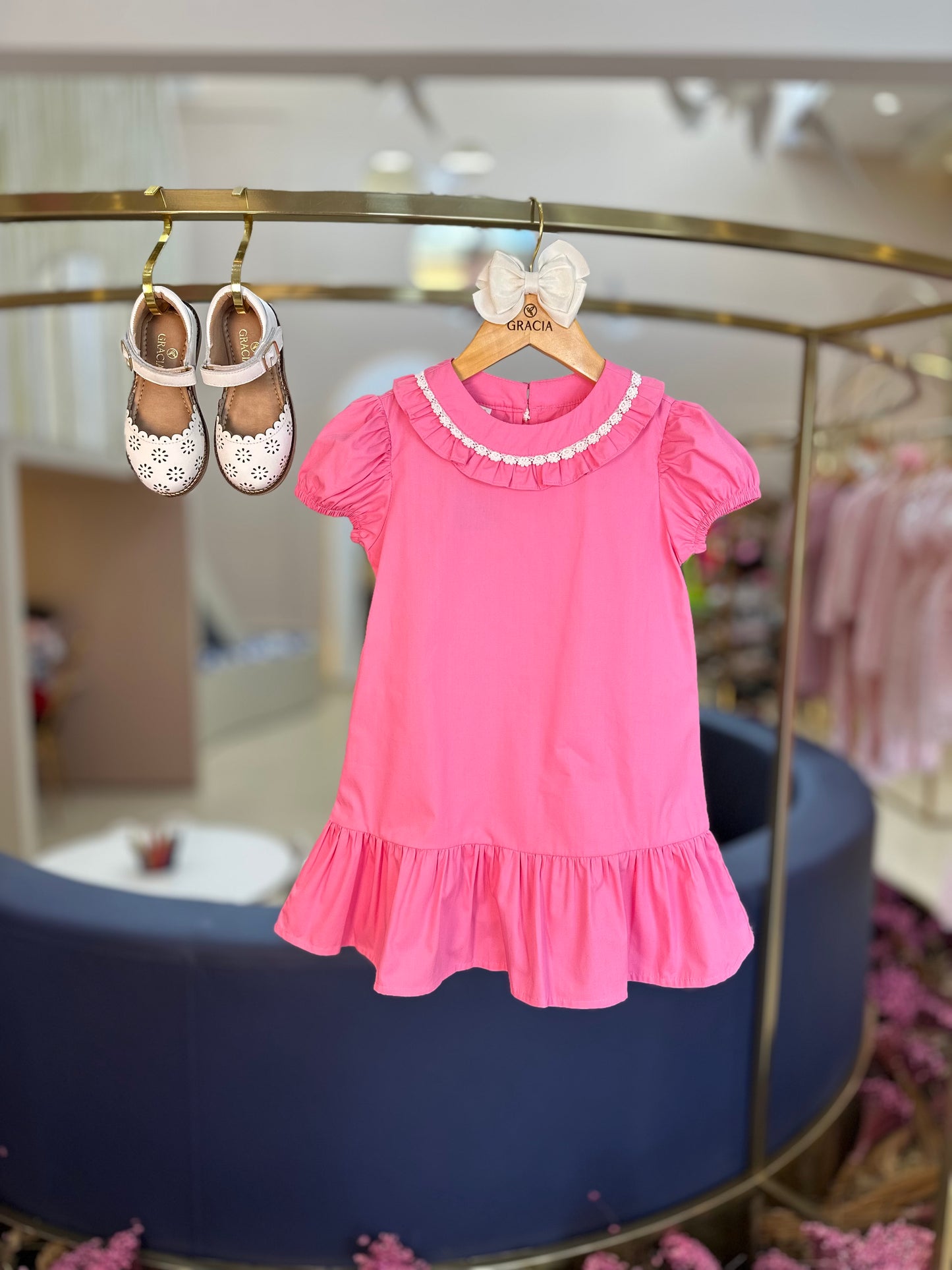 Vestido Infantil de Algodão Pink com Renda - Beabá