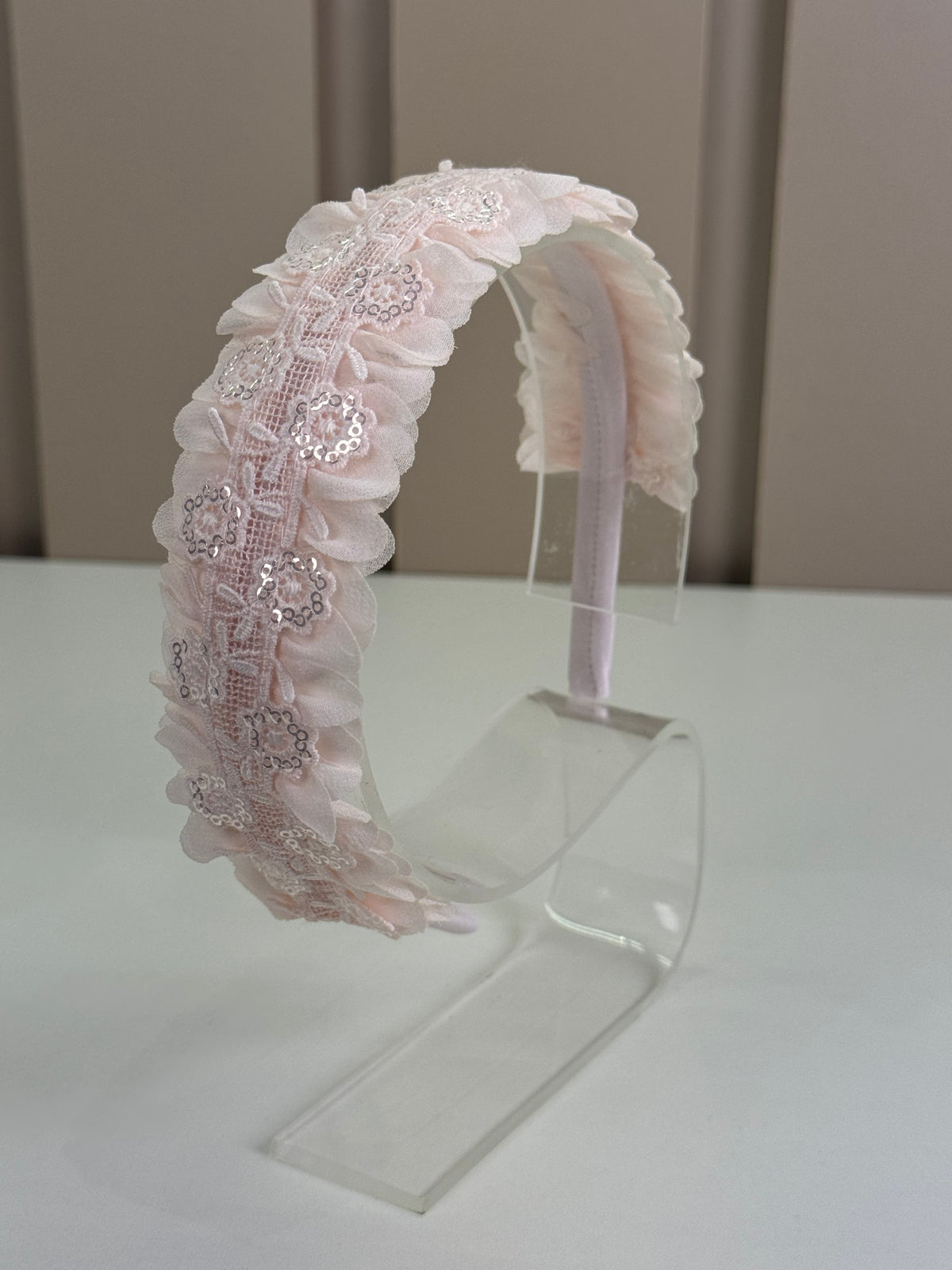 Tiara Infantil Bordado Paetês Rosa - Petit Cherie