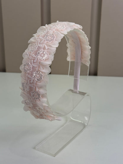 Tiara Infantil Bordado Paetês Rosa - Petit Cherie
