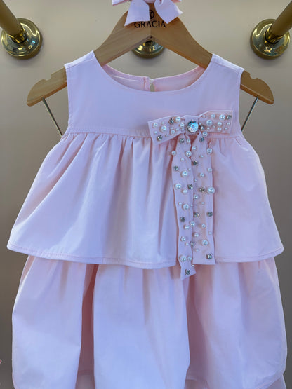 Vestido Infantil Tricoline Babados Laço - Pituchinhus