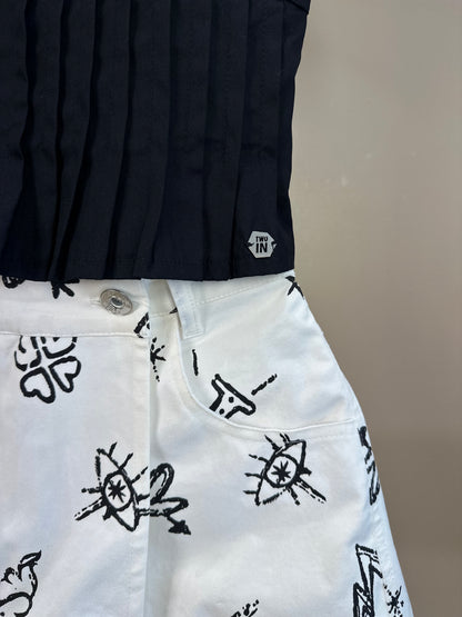 Conjunto Teen Blusa Pregas Laço Alça e Shorts-saia Sarja Star Off White - Two In