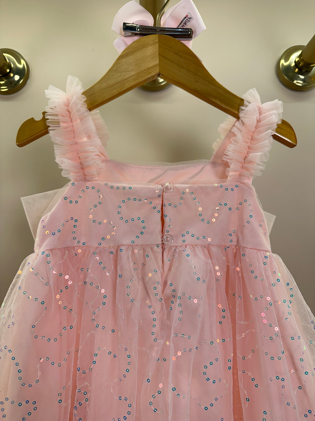 Vestido Infantil Tule Bordado Paêtes Laço Maxxi Rosa - Petit Cherie