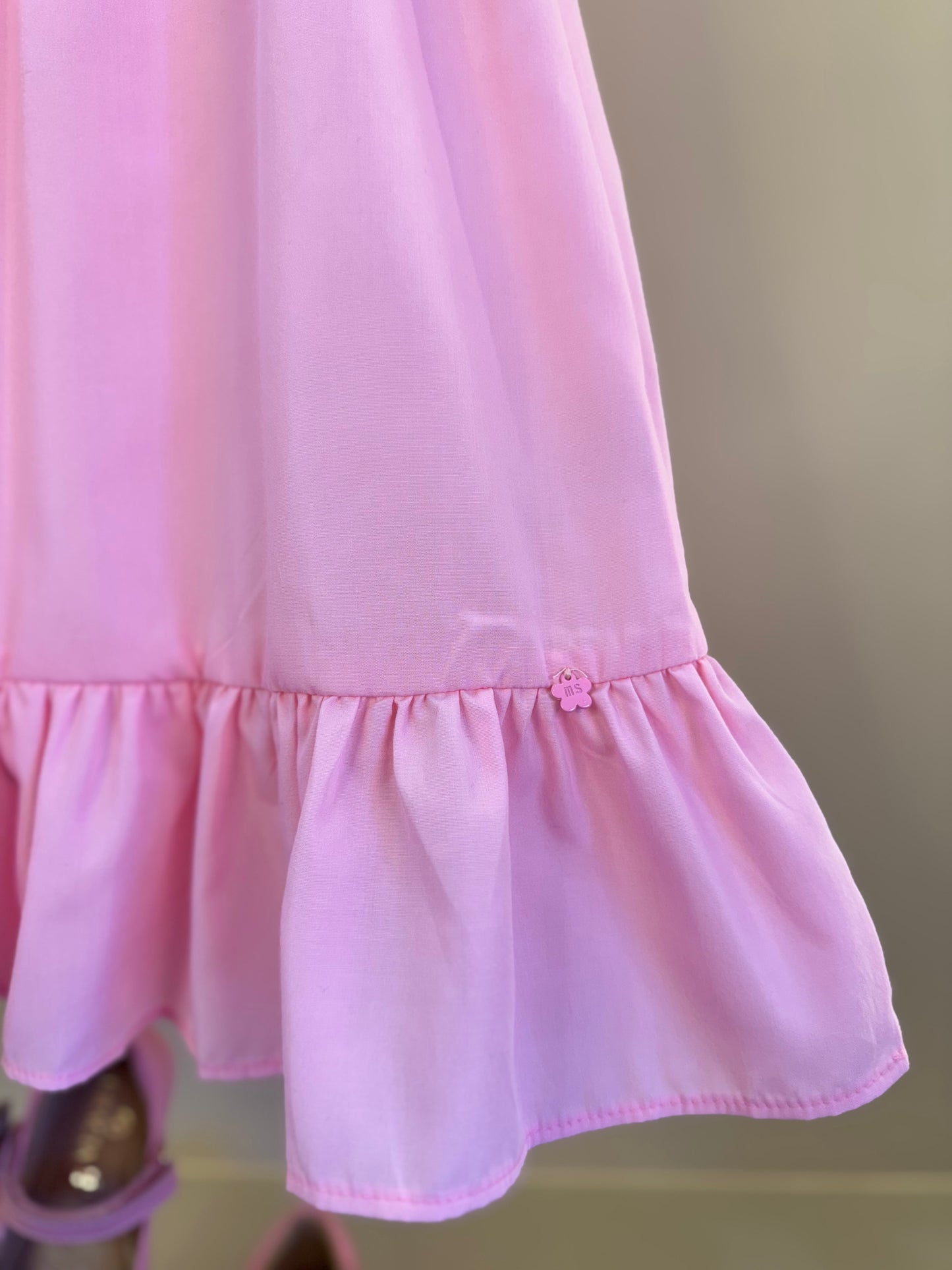 Vestido Infantil Amplo Rosa Bordadinhos Flores Busto - Mon Sucré