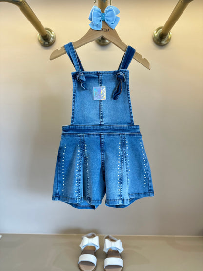 Jardineira Infantil Jeans com Strass - Animê