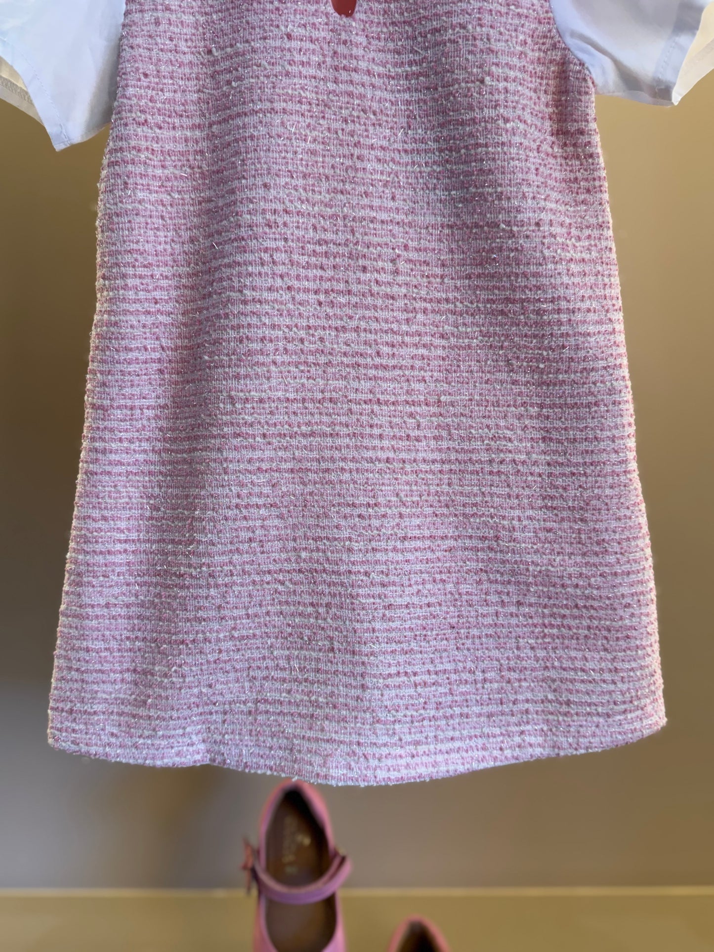 Vestido Infantil Reto Malha Tweed Algodão Gola Alfaiataria Rosa Claro - Beabá