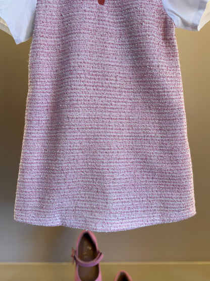 Vestido Infantil Reto Malha Tweed Algodão Gola Alfaiataria Rosa Claro - Beabá