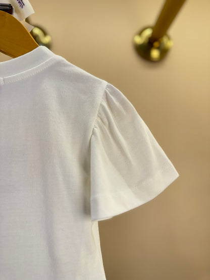 Conjunto Infantil Blusa Off White Flores Bordadas e Short Listrado Flores - Luluzinha