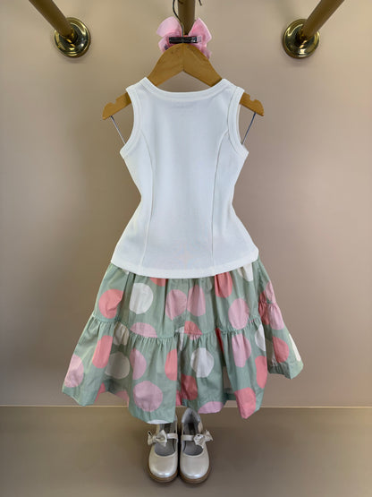 Conjunto Infantil Regata Chaveiro Ursos Cristais e Saia Midi Poá Colorido - Pituchinhus