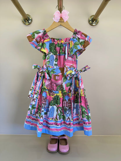 Vestido Infantil Estampa Limões Laços Laterais - Animê