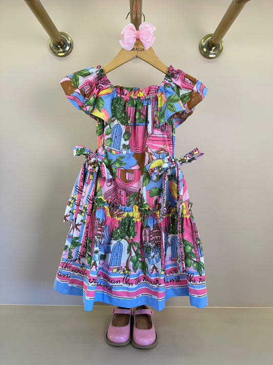Vestido Infantil Estampa Limões Laços Laterais - Animê