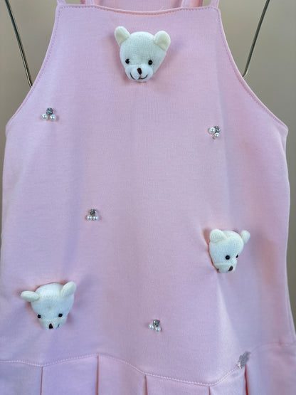 Salopete Infantil Rosa Ursinhos Com Blusa Golinha MC Off White - Gabriela Aquarela