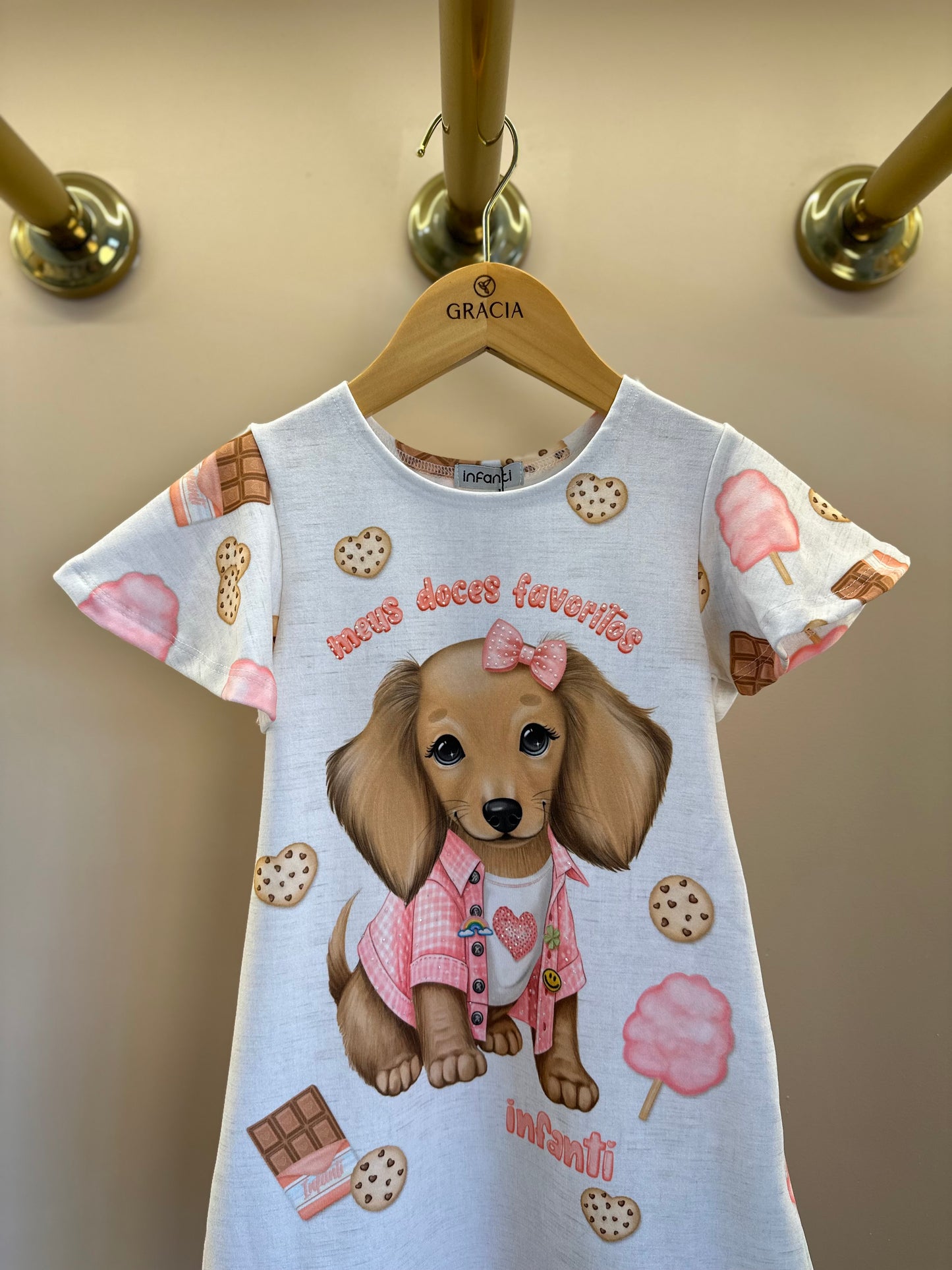 Vestido Infantil Molecotton Meus Doces Favoritos Bege Claro - Infanti