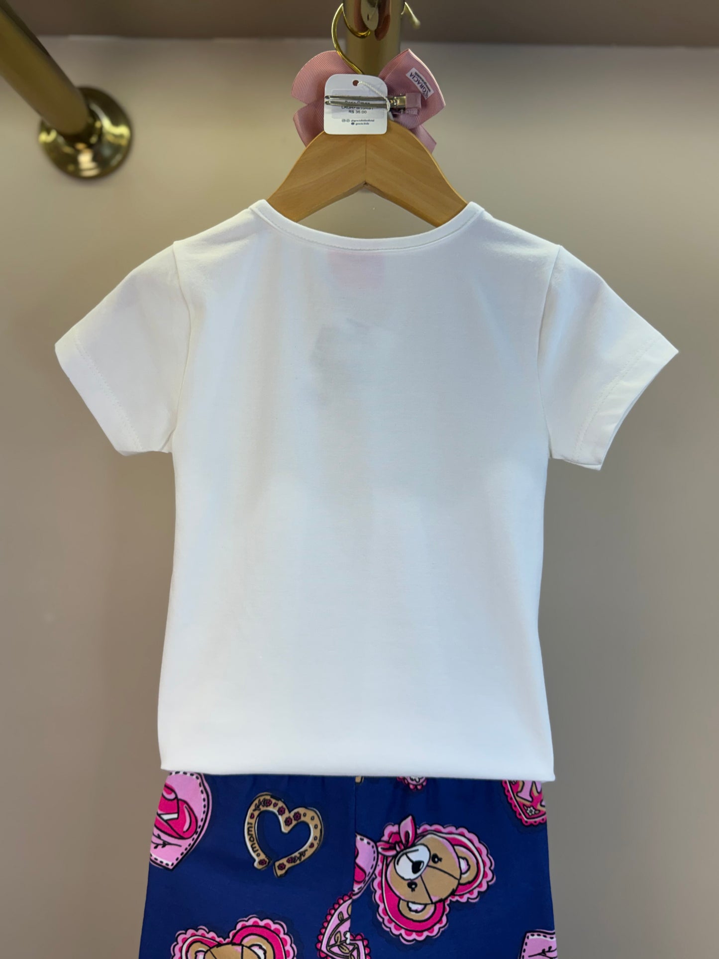 Conjunto Infantil Blusa Ursa Bolsa e Calça Legging Ursinhas Corações - Momi