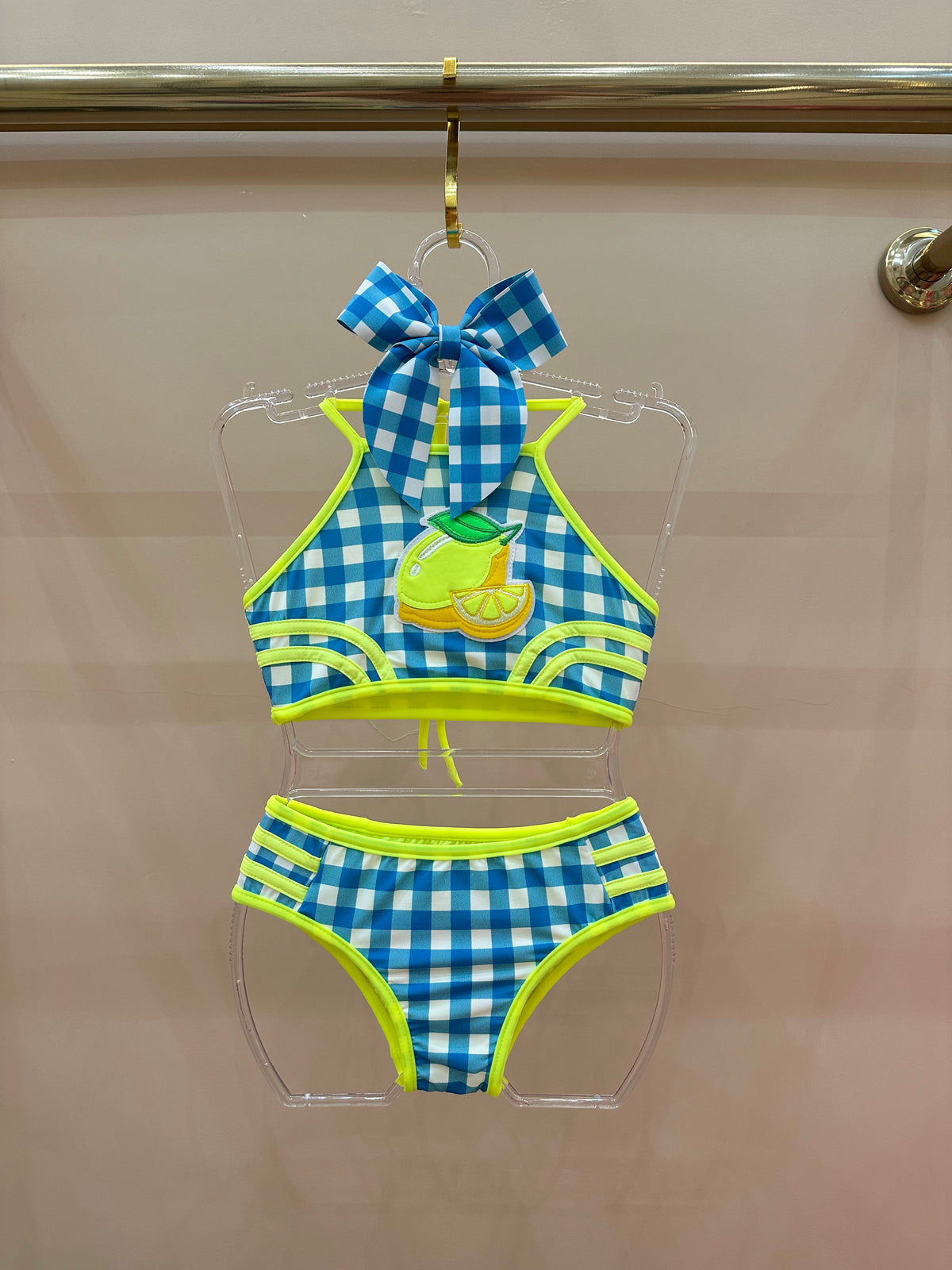 Biquíni Infantil Cropped Julia Est. Vichy Limão - Siri Kids