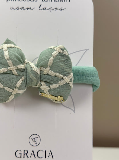 Faixinha Bebê Laço Puffer Rendado Verde - Roana