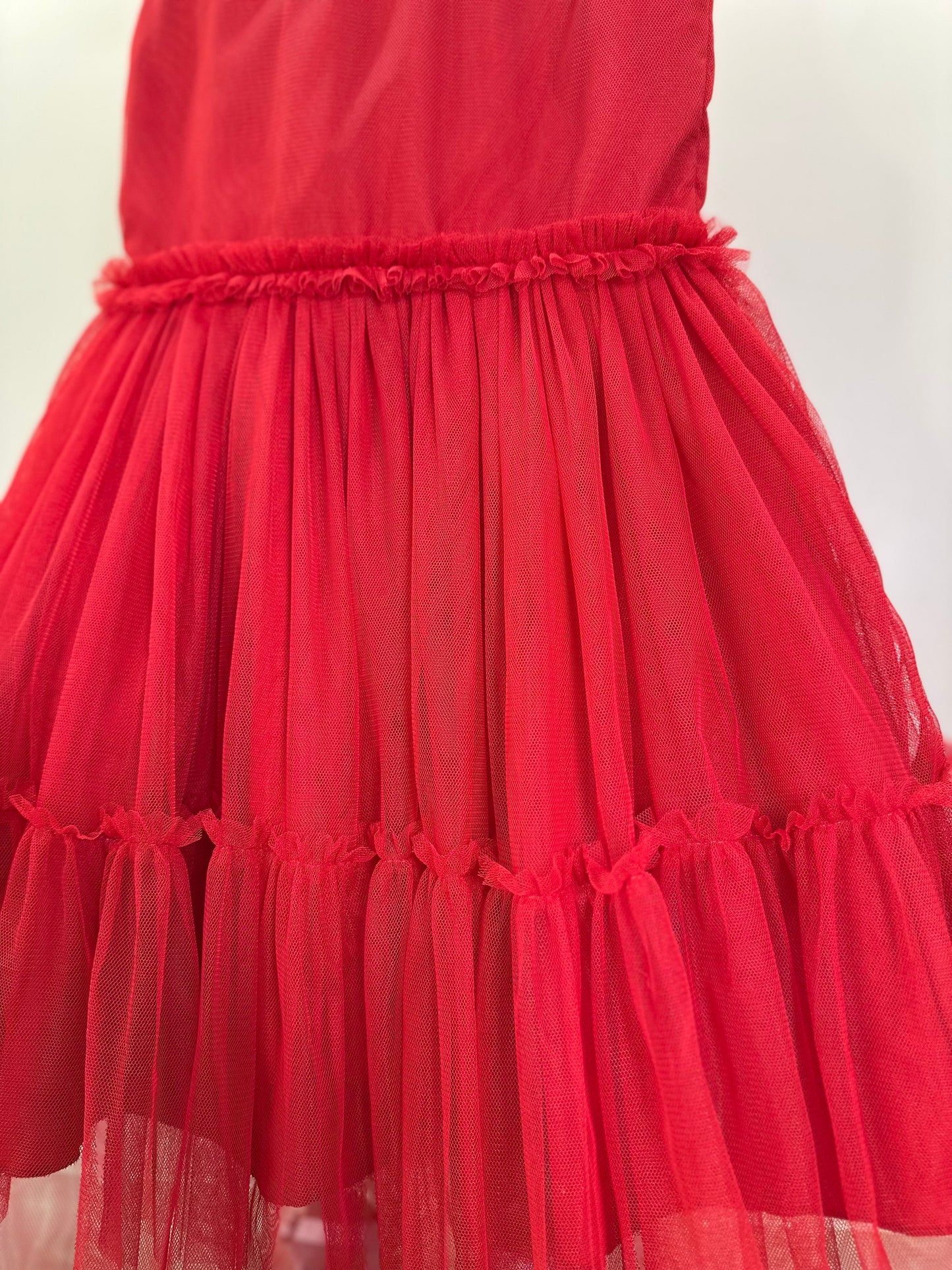 Vestido Infantil Tule Frufru Vermelho Laço Stress -Petit Cherie