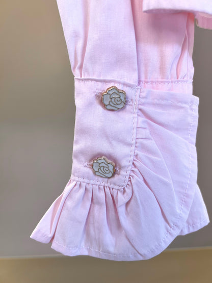 Camisa Infantil Algodão Babadinhos Punho Pregas Rosa - Luluzinha