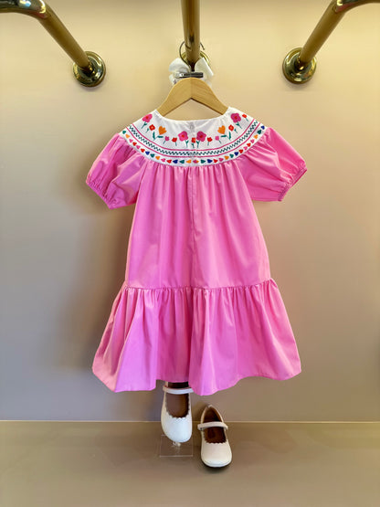 Vestido Infantil Algodão Rosas e Corações na Gola - Mon Sucre