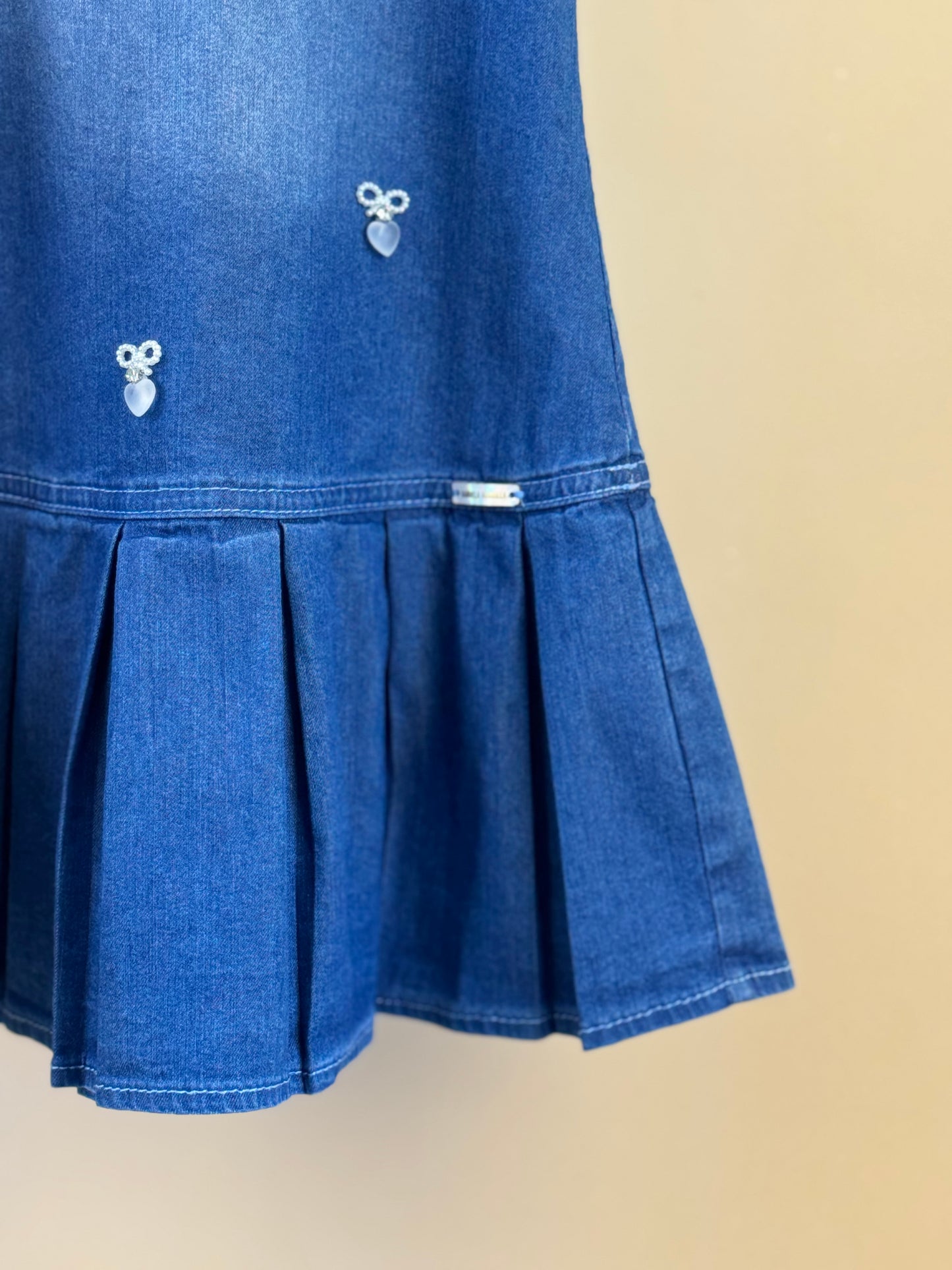 Vestido Infantil Jeans Gola Babadinho Bordado Laço - Gabriela Aquarela