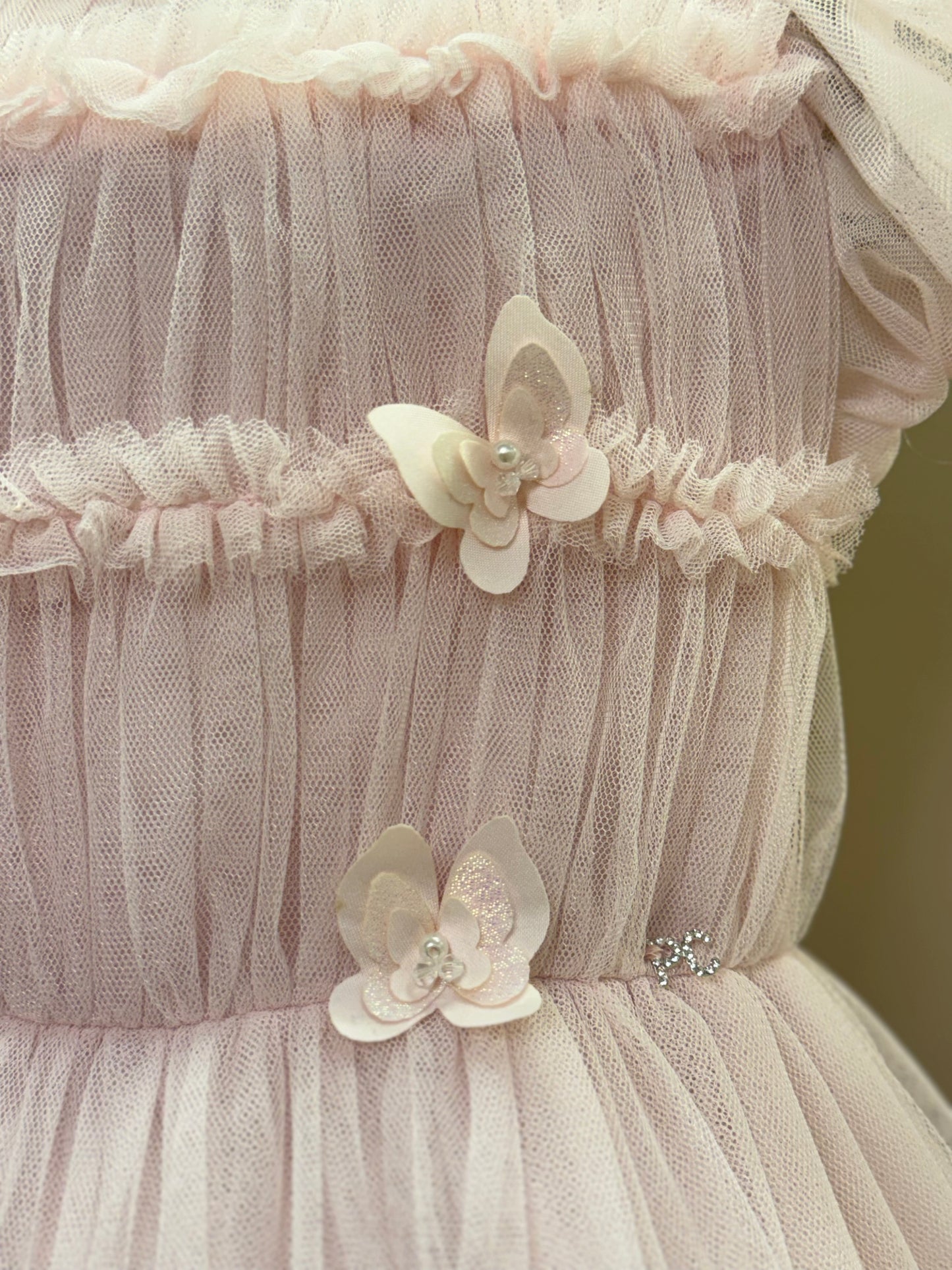 Vestido Infantil Festa Tule Rosa Borboletas 3D - Petit Cherie