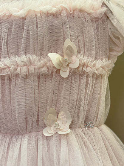 Vestido Infantil Festa Tule Rosa Borboletas 3D - Petit Cherie