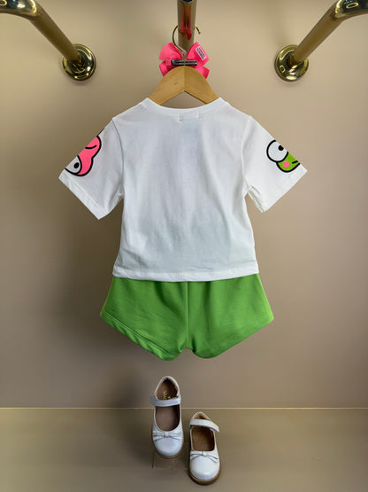 Conjunto Infantil Blusa Hello Kitty e Shorts Verde - Momi