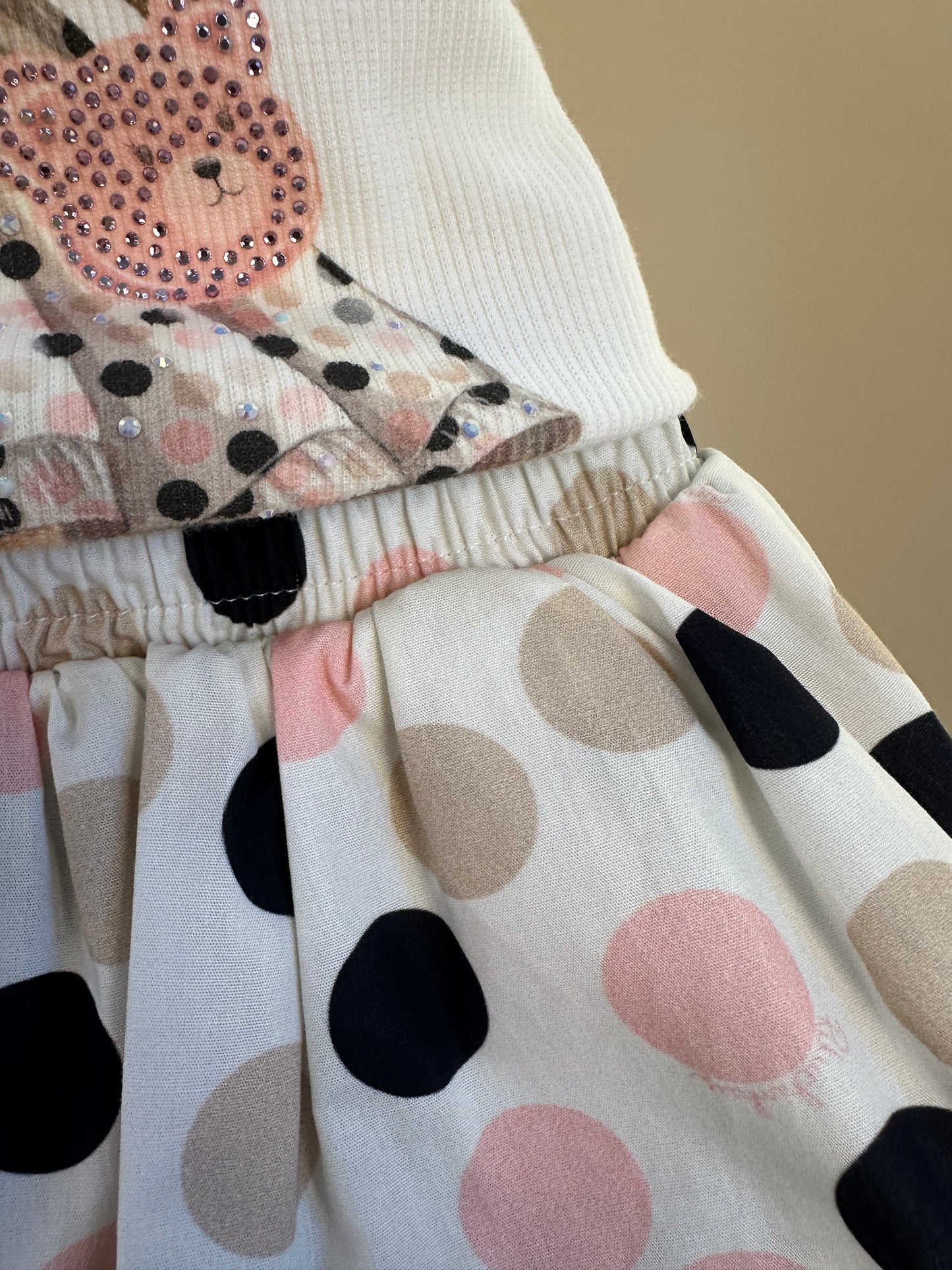 Conjunto Infantil Regata Ursinha Vestido de Poá e Short Com Babados Algodão Estampa Poá Colorido - Pituchinhus