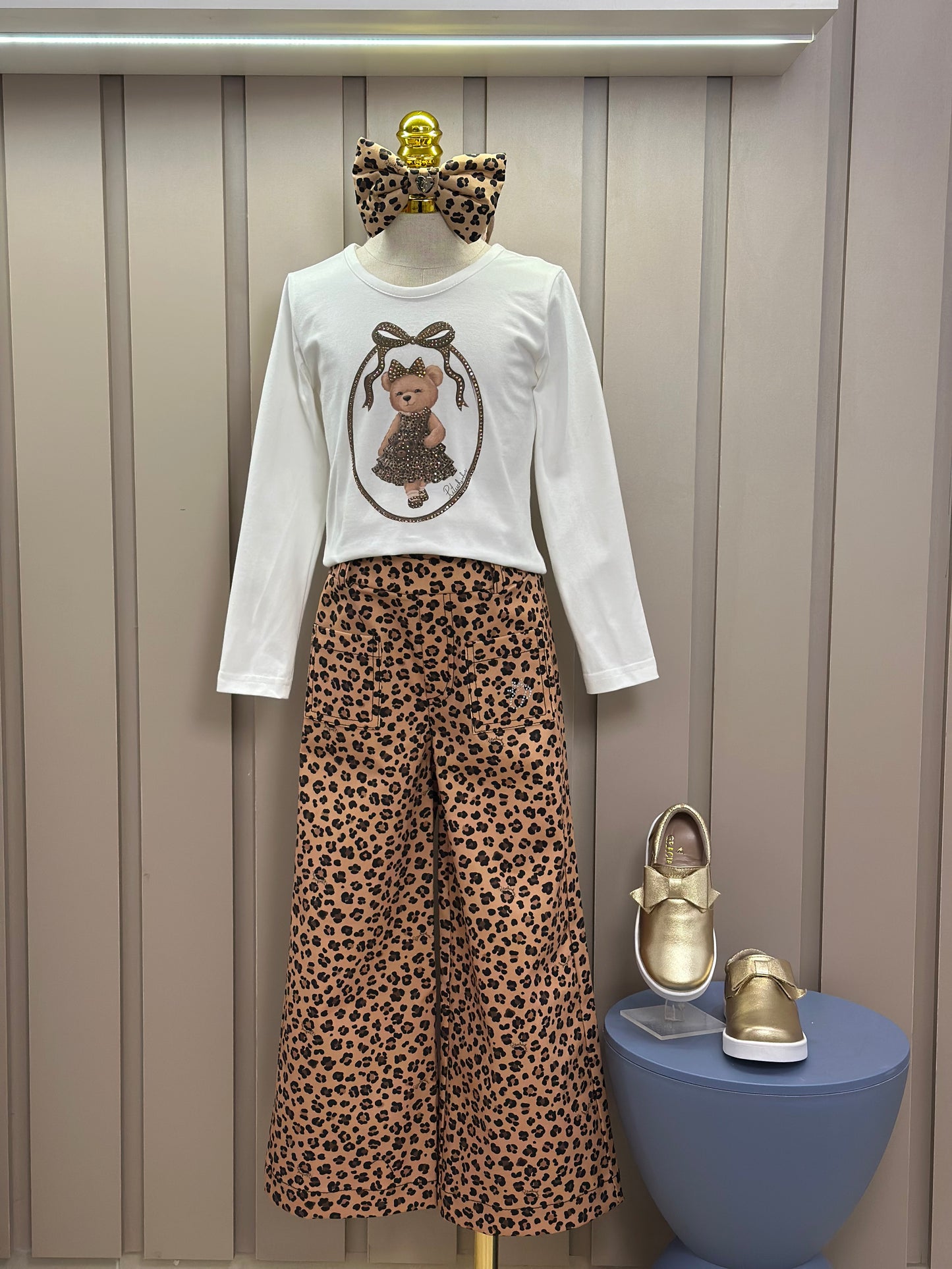 Blusa Infantil Cotton Ursinha Moldura Cristais Off White - Pituchinhus